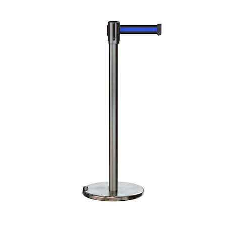 Retractable Belt Rolling Stanchion, 2ft Sat.Steel Post  11ft. Bk/Bl